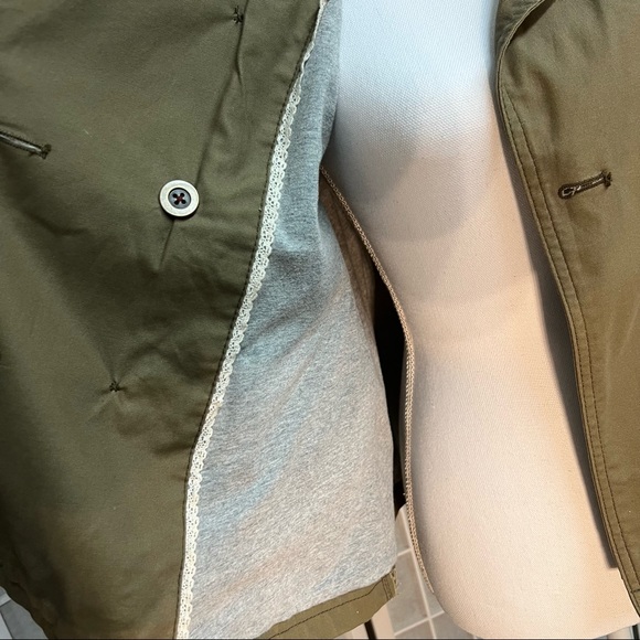 Anthropologie Hei Hei Olive Green Utility Cream Sequin 3/4 Sleeves Jacket - Picture 5 of 9